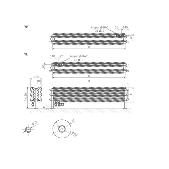 TERMA Ribbon HSD Retro Heizkörper Schema 2