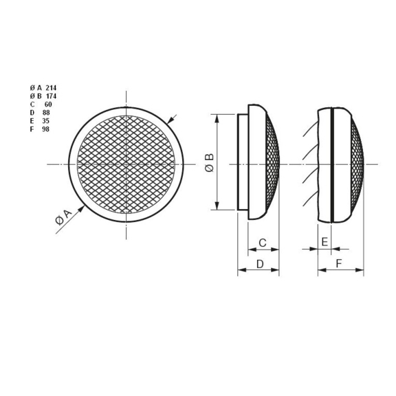 Fensterventilator HCM 150 - Abmessungen