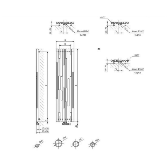 TERMA Cane Designheizkörper - Schema - Bild