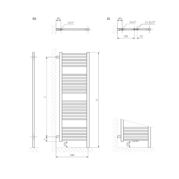 TERMA Bone DW Badheizkörper - Schema