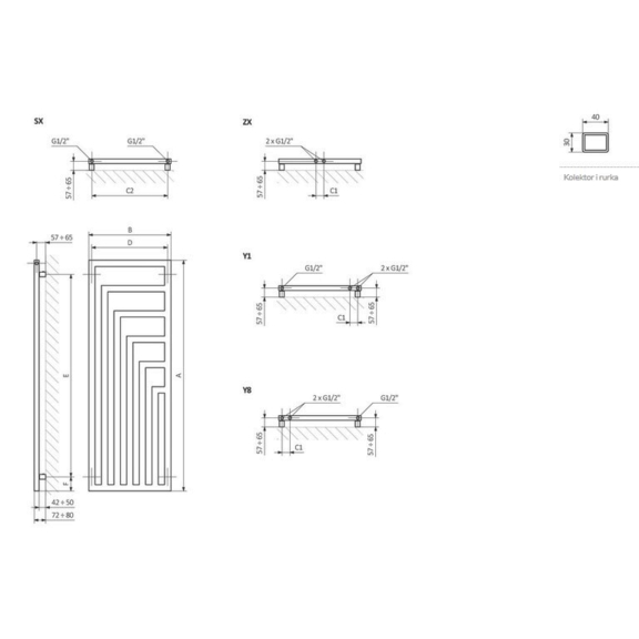 TERMA Angus V Designheizkörper Abmessungen - Schema