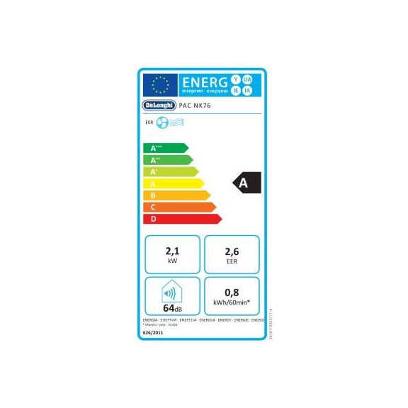 Mobiles Klimagerät DeLonghi PAC NK 76 Energieeffizienzklasse
