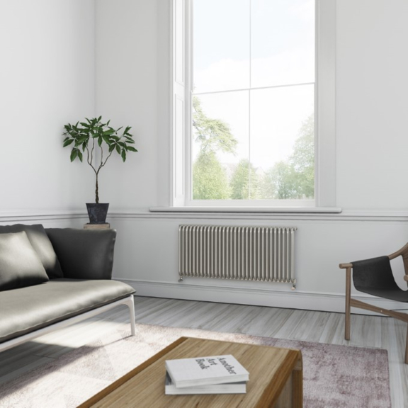 TERMA Delfin Designheizkörper unter Fenster Farbe Soft White