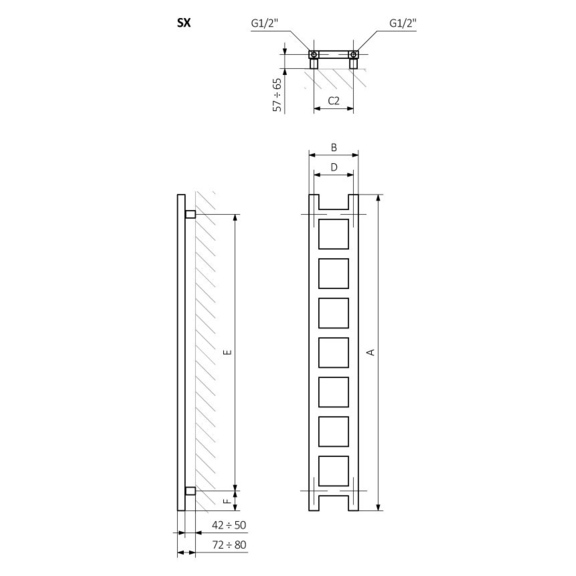 TERMA Easy vertikaler Designheizkörper - Schema - Abmessungen