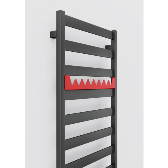 TERMA Vivo Badheizkörper 1390x500 Farbe Metallic Grey Detail Aufhänger Happy Shark