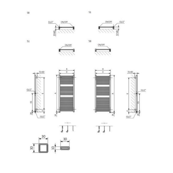 TERMA Mike ONE Designheizkörper Abmessungsschema