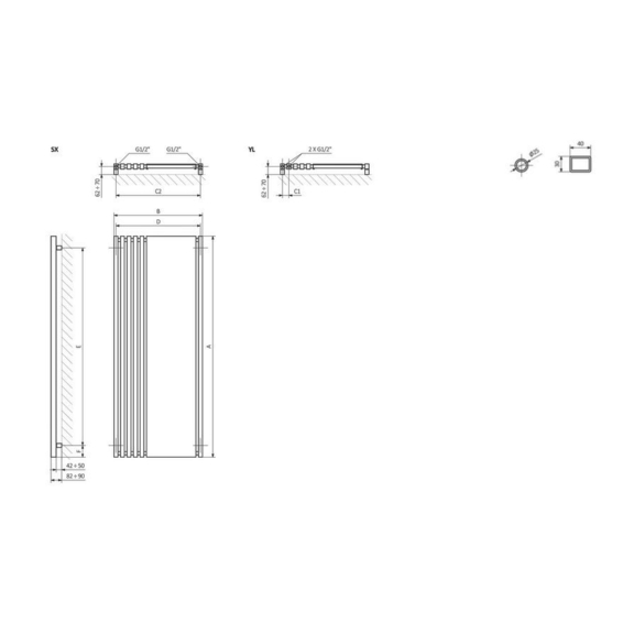 TERMA Triga M Designheizkörper mit Spiegel Schema