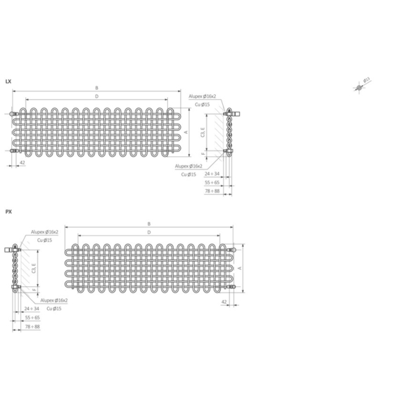 TERMA PLC H Designheizkörper Schema - Abmessungen