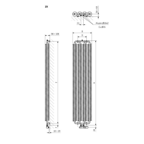 TERMA Ribbon V Retro Heizkörper Schema