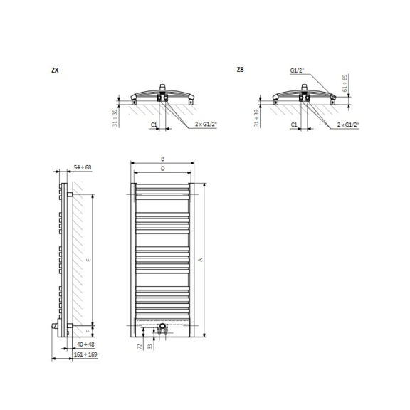 TERMA Dexter Pro Badheizkörper - Abmessungen