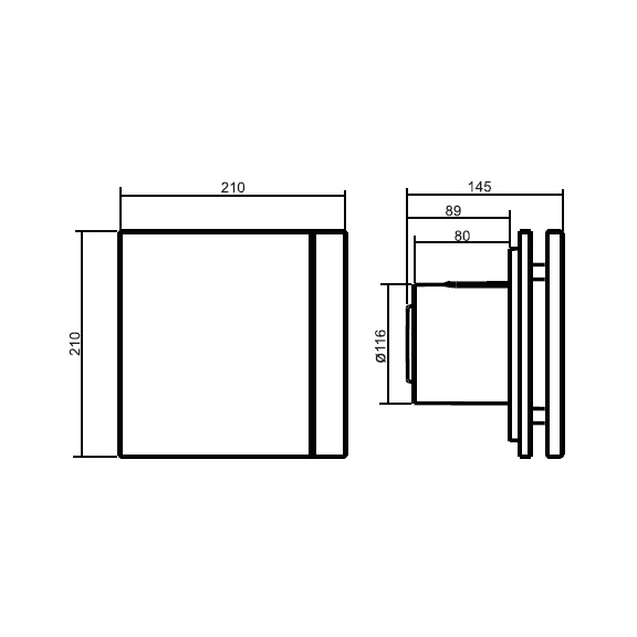 Ventilator Silent 200 Design CHZ - weiß - Abmessungen